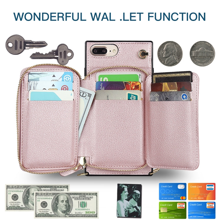 Cross-body Zipper Big Wallet Bag Square TPU+PU Back Cover Case with Holder & Card Slots & Wallet & Strap For iPhone 8 Plus / 7 Plus