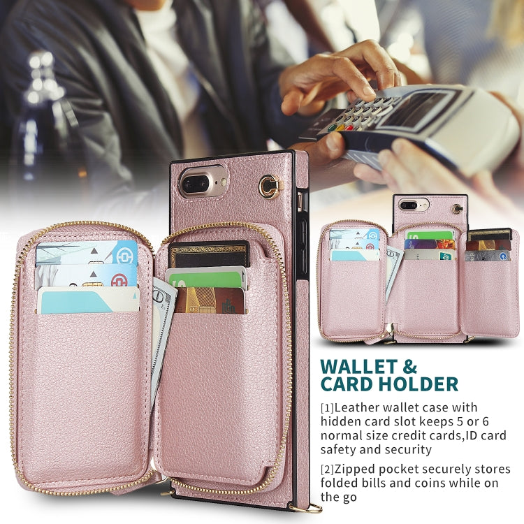 Cross-body Zipper Big Wallet Bag Square TPU+PU Back Cover Case with Holder & Card Slots & Wallet & Strap For iPhone 8 Plus / 7 Plus