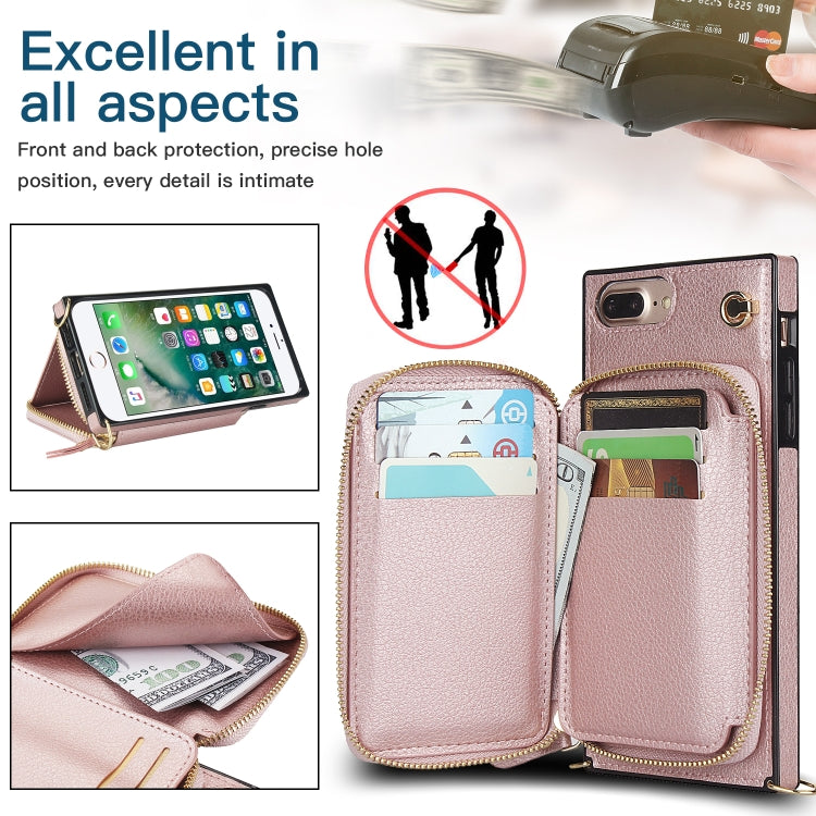 Cross-body Zipper Big Wallet Bag Square TPU+PU Back Cover Case with Holder & Card Slots & Wallet & Strap For iPhone 8 Plus / 7 Plus