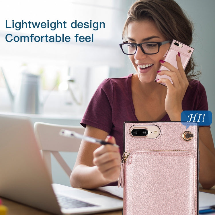 Cross-body Zipper Big Wallet Bag Square TPU+PU Back Cover Case with Holder & Card Slots & Wallet & Strap For iPhone 8 Plus / 7 Plus