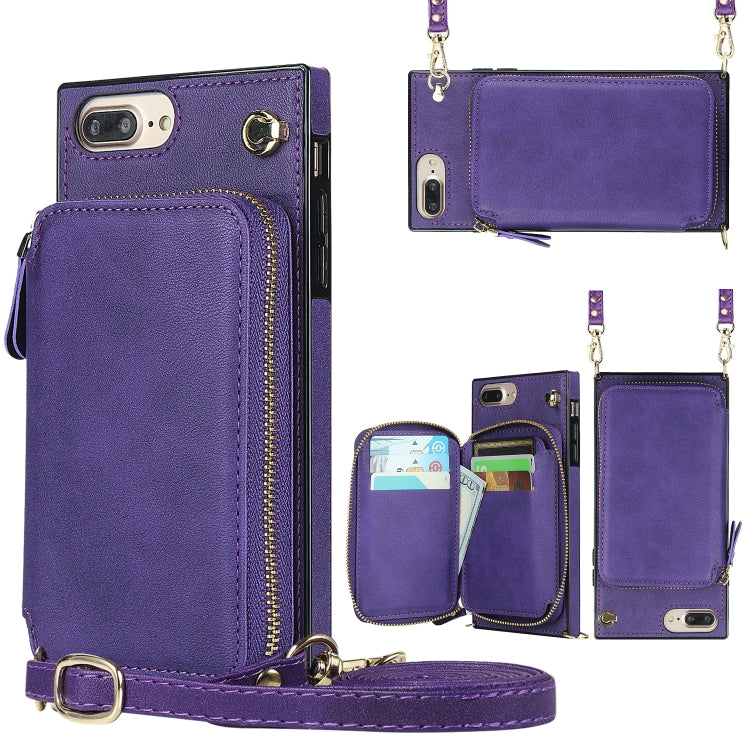 Cross-body Zipper Big Wallet Bag Square TPU+PU Back Cover Case with Holder & Card Slots & Wallet & Strap For iPhone 8 Plus / 7 Plus