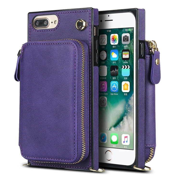 Cross-body Zipper Big Wallet Bag Square TPU+PU Back Cover Case with Holder & Card Slots & Wallet & Strap For iPhone 8 Plus / 7 Plus