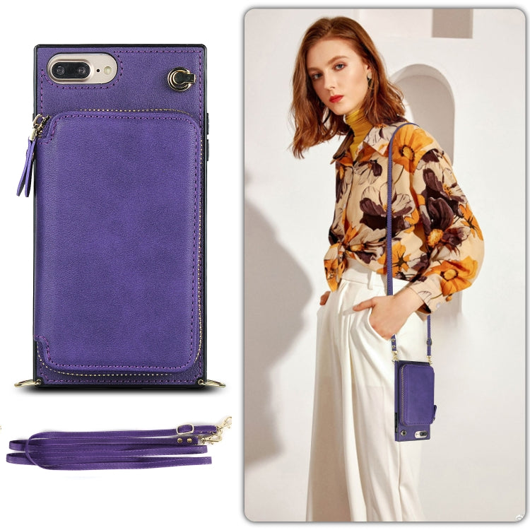 Cross-body Zipper Big Wallet Bag Square TPU+PU Back Cover Case with Holder & Card Slots & Wallet & Strap For iPhone 8 Plus / 7 Plus