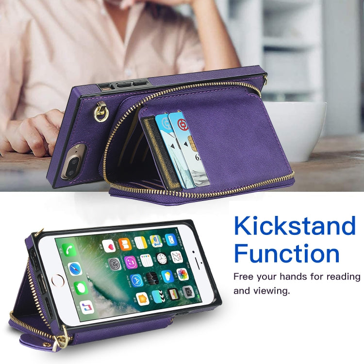 Cross-body Zipper Big Wallet Bag Square TPU+PU Back Cover Case with Holder & Card Slots & Wallet & Strap For iPhone 8 Plus / 7 Plus