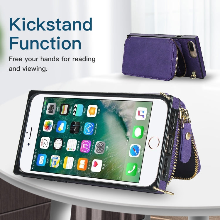 Cross-body Zipper Big Wallet Bag Square TPU+PU Back Cover Case with Holder & Card Slots & Wallet & Strap For iPhone 8 Plus / 7 Plus