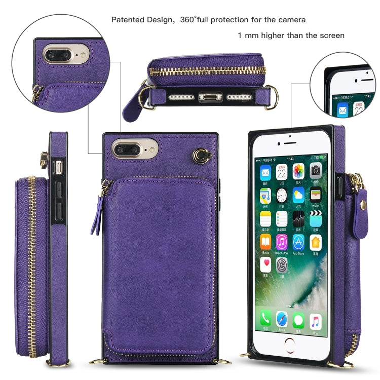 Cross-body Zipper Big Wallet Bag Square TPU+PU Back Cover Case with Holder & Card Slots & Wallet & Strap For iPhone 8 Plus / 7 Plus