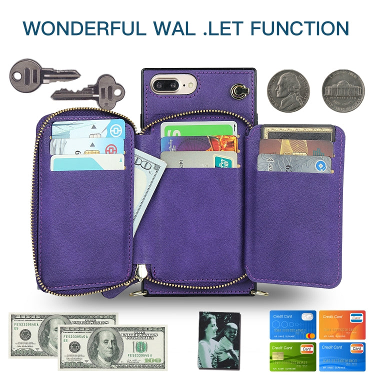 Cross-body Zipper Big Wallet Bag Square TPU+PU Back Cover Case with Holder & Card Slots & Wallet & Strap For iPhone 8 Plus / 7 Plus