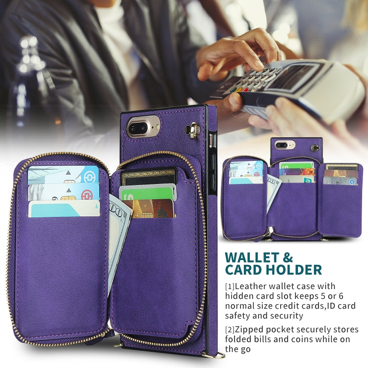 Cross-body Zipper Big Wallet Bag Square TPU+PU Back Cover Case with Holder & Card Slots & Wallet & Strap For iPhone 8 Plus / 7 Plus