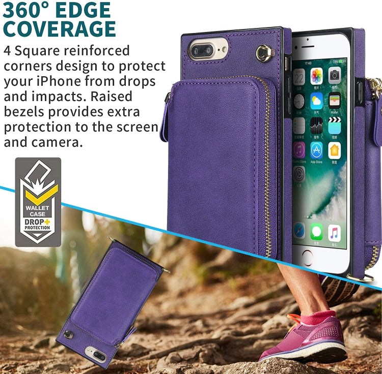Cross-body Zipper Big Wallet Bag Square TPU+PU Back Cover Case with Holder & Card Slots & Wallet & Strap For iPhone 8 Plus / 7 Plus