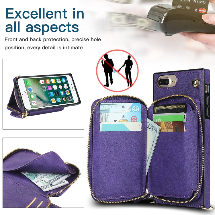 Cross-body Zipper Big Wallet Bag Square TPU+PU Back Cover Case with Holder & Card Slots & Wallet & Strap For iPhone 8 Plus / 7 Plus
