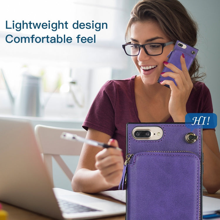 Cross-body Zipper Big Wallet Bag Square TPU+PU Back Cover Case with Holder & Card Slots & Wallet & Strap For iPhone 8 Plus / 7 Plus
