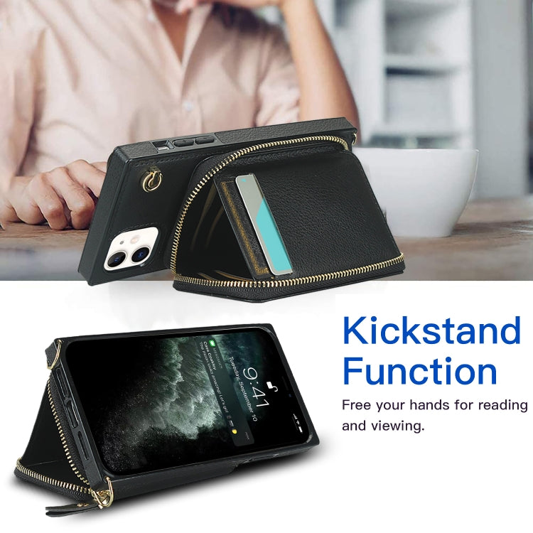 For iPhone 11 Cross-body Zipper Big Wallet Bag Square TPU+PU Back Cover Case with Holder & Card Slots & Wallet & Strap