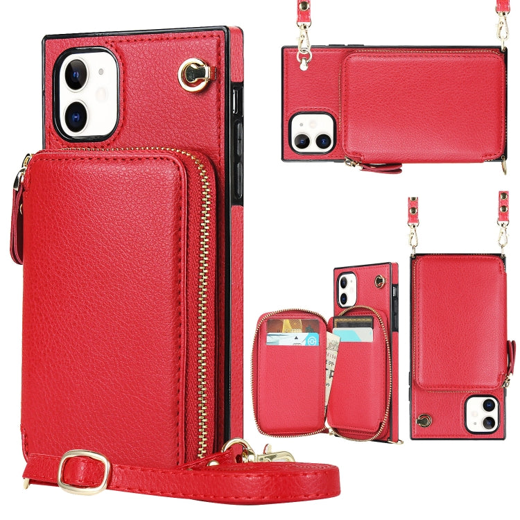 For iPhone 11 Cross-body Zipper Big Wallet Bag Square TPU+PU Back Cover Case with Holder & Card Slots & Wallet & Strap