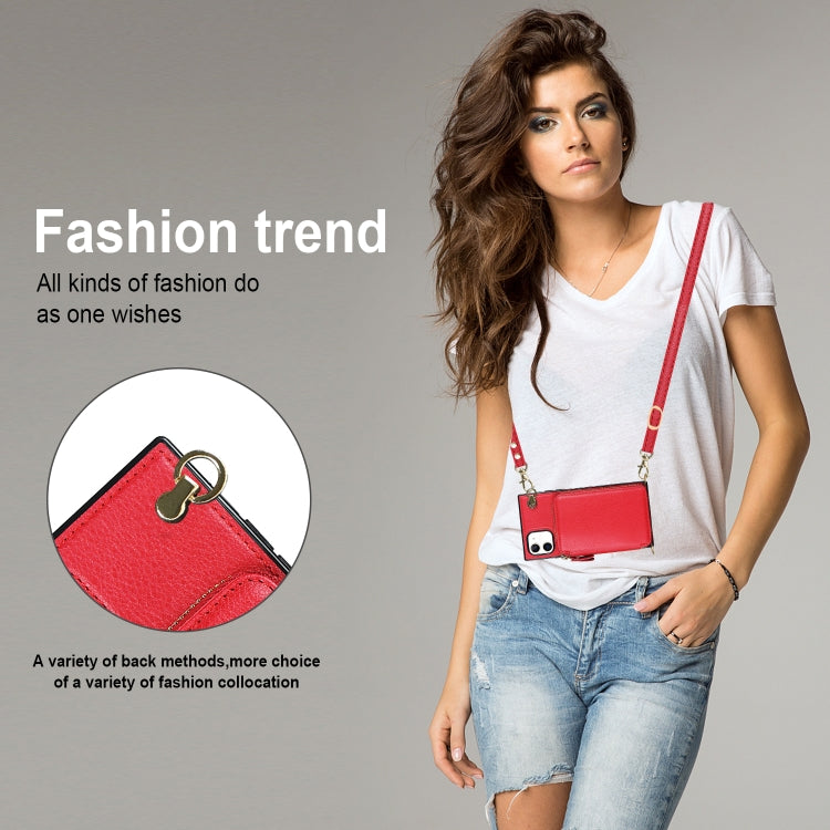 For iPhone 11 Cross-body Zipper Big Wallet Bag Square TPU+PU Back Cover Case with Holder & Card Slots & Wallet & Strap