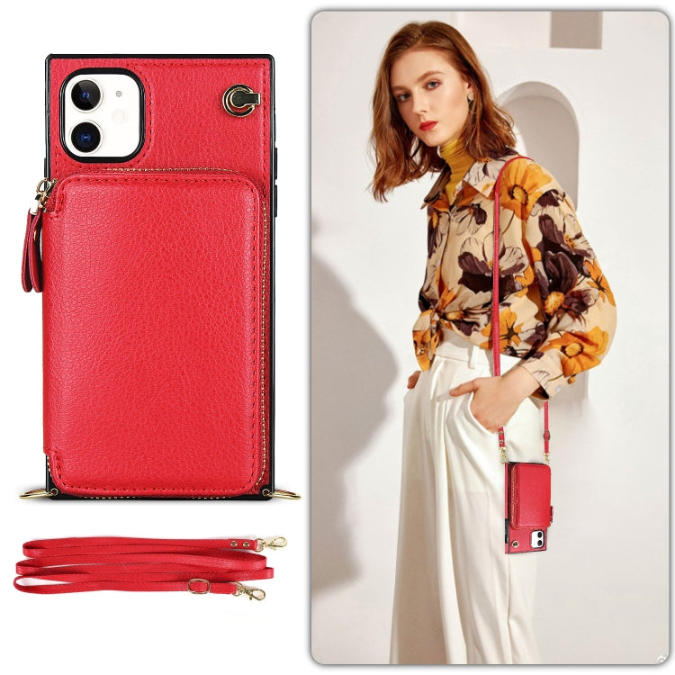 For iPhone 11 Cross-body Zipper Big Wallet Bag Square TPU+PU Back Cover Case with Holder & Card Slots & Wallet & Strap