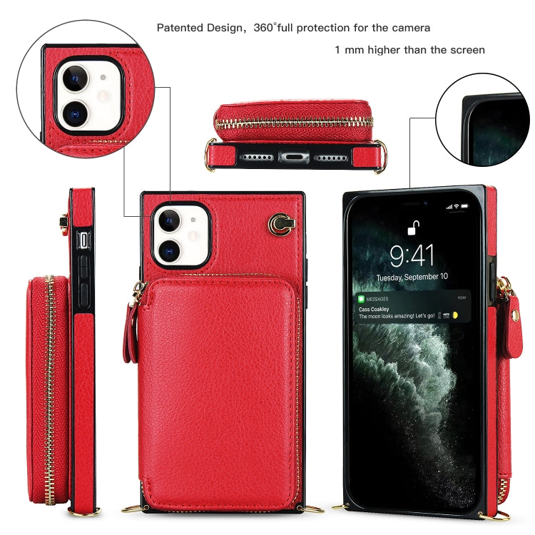 For iPhone 11 Cross-body Zipper Big Wallet Bag Square TPU+PU Back Cover Case with Holder & Card Slots & Wallet & Strap