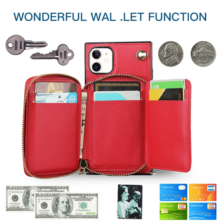For iPhone 11 Cross-body Zipper Big Wallet Bag Square TPU+PU Back Cover Case with Holder & Card Slots & Wallet & Strap