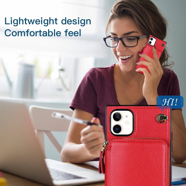 For iPhone 11 Cross-body Zipper Big Wallet Bag Square TPU+PU Back Cover Case with Holder & Card Slots & Wallet & Strap