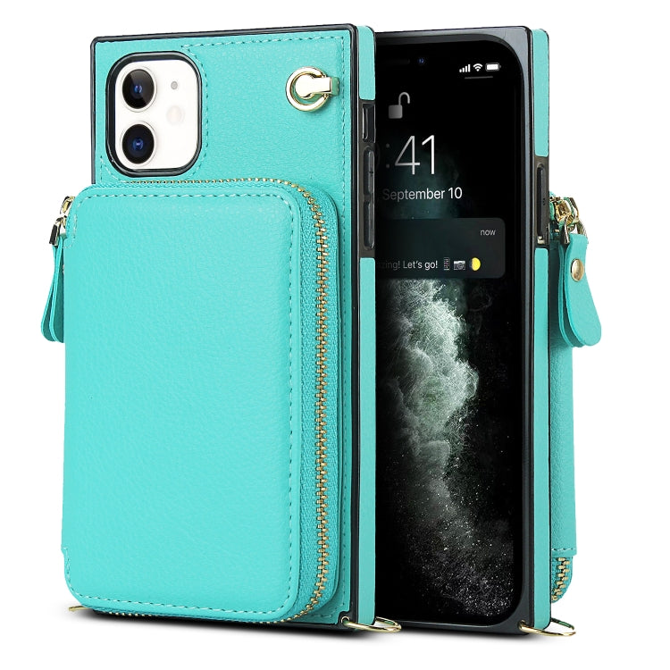 For iPhone 11 Cross-body Zipper Big Wallet Bag Square TPU+PU Back Cover Case with Holder & Card Slots & Wallet & Strap