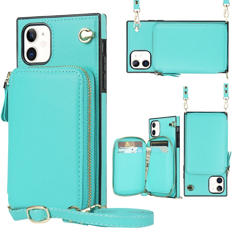 For iPhone 11 Cross-body Zipper Big Wallet Bag Square TPU+PU Back Cover Case with Holder & Card Slots & Wallet & Strap