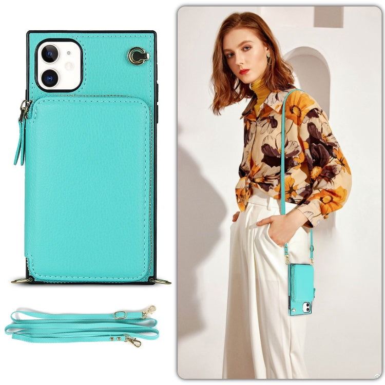 For iPhone 11 Cross-body Zipper Big Wallet Bag Square TPU+PU Back Cover Case with Holder & Card Slots & Wallet & Strap