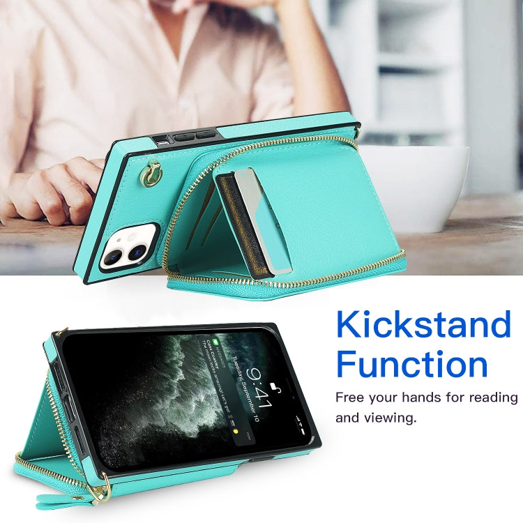 For iPhone 11 Cross-body Zipper Big Wallet Bag Square TPU+PU Back Cover Case with Holder & Card Slots & Wallet & Strap