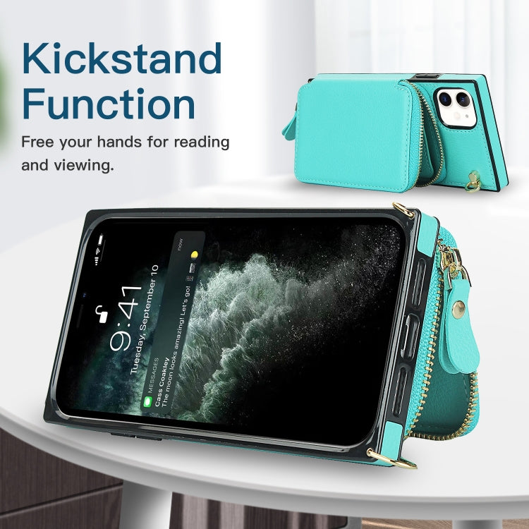 For iPhone 11 Cross-body Zipper Big Wallet Bag Square TPU+PU Back Cover Case with Holder & Card Slots & Wallet & Strap
