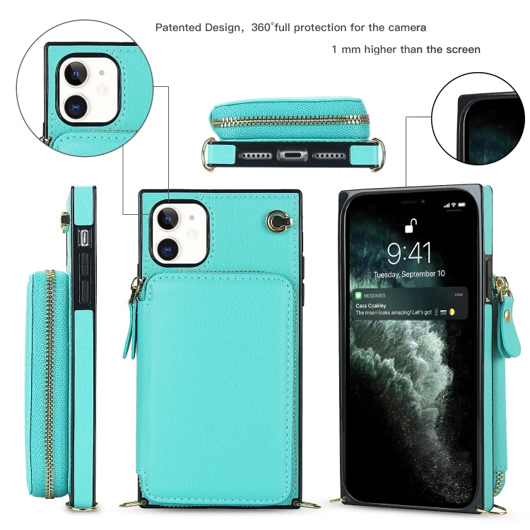 For iPhone 11 Cross-body Zipper Big Wallet Bag Square TPU+PU Back Cover Case with Holder & Card Slots & Wallet & Strap