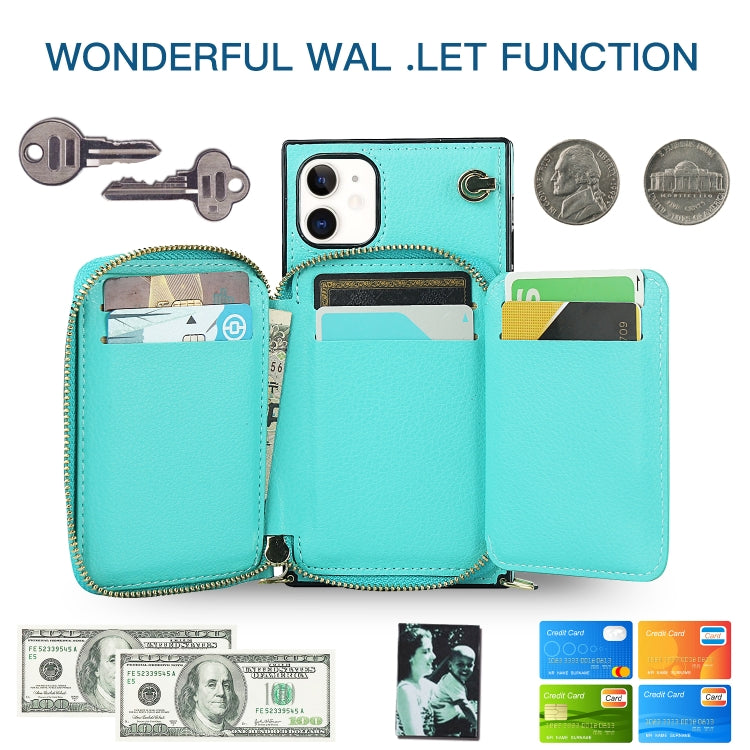 For iPhone 11 Cross-body Zipper Big Wallet Bag Square TPU+PU Back Cover Case with Holder & Card Slots & Wallet & Strap