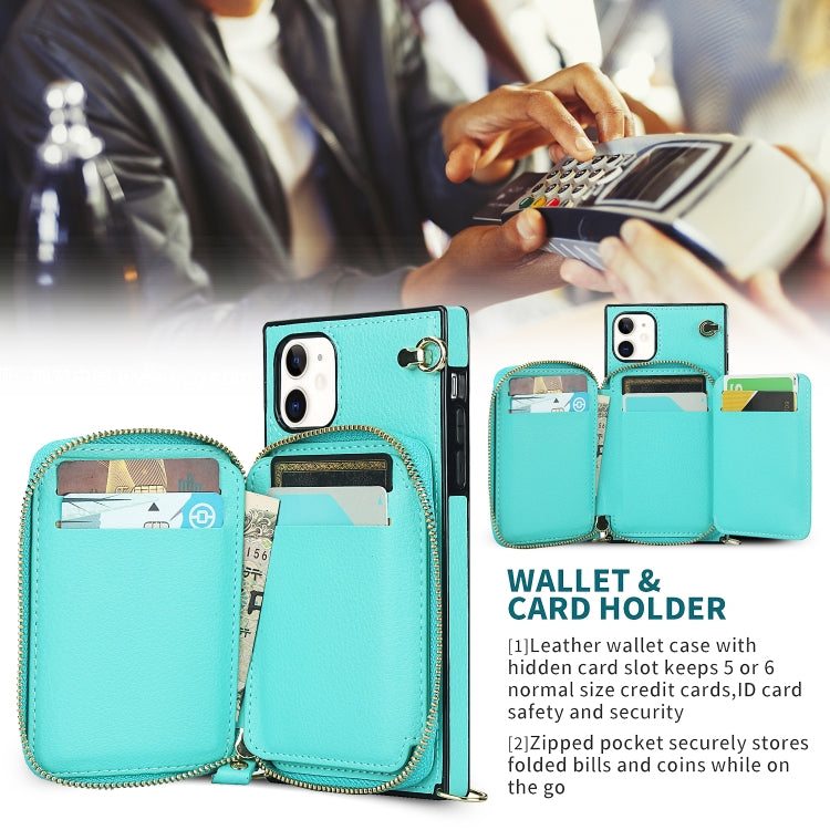 For iPhone 11 Cross-body Zipper Big Wallet Bag Square TPU+PU Back Cover Case with Holder & Card Slots & Wallet & Strap