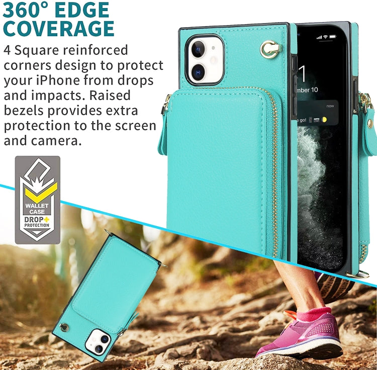 For iPhone 11 Cross-body Zipper Big Wallet Bag Square TPU+PU Back Cover Case with Holder & Card Slots & Wallet & Strap