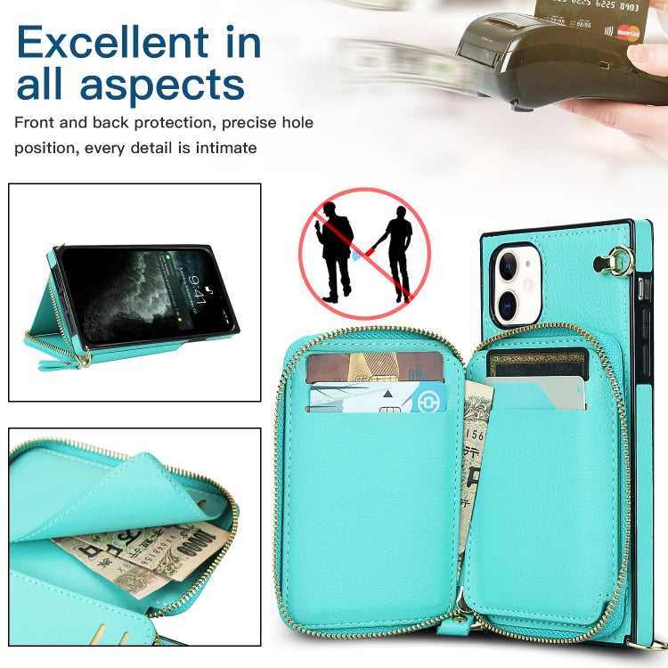 For iPhone 11 Cross-body Zipper Big Wallet Bag Square TPU+PU Back Cover Case with Holder & Card Slots & Wallet & Strap
