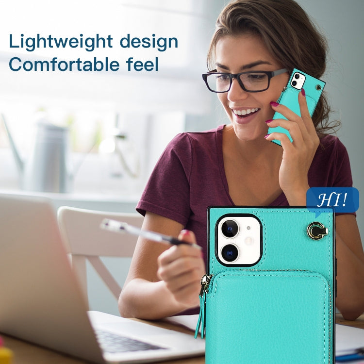 For iPhone 11 Cross-body Zipper Big Wallet Bag Square TPU+PU Back Cover Case with Holder & Card Slots & Wallet & Strap