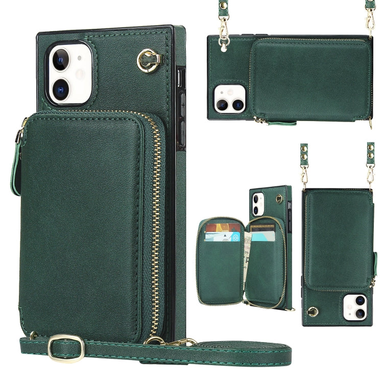 For iPhone 11 Cross-body Zipper Big Wallet Bag Square TPU+PU Back Cover Case with Holder & Card Slots & Wallet & Strap