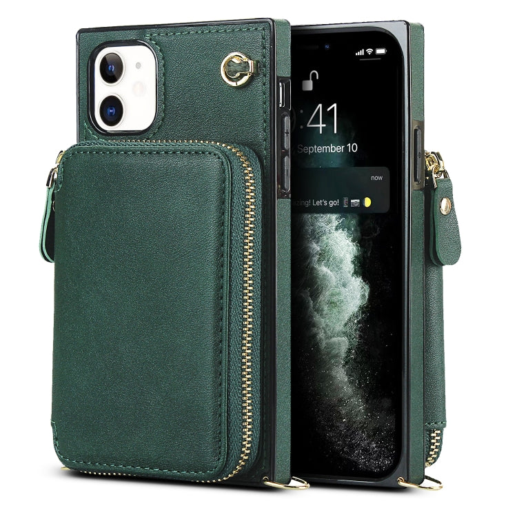 For iPhone 11 Cross-body Zipper Big Wallet Bag Square TPU+PU Back Cover Case with Holder & Card Slots & Wallet & Strap