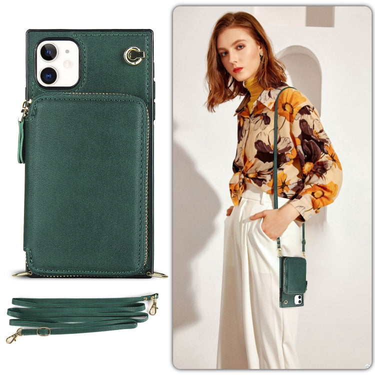For iPhone 11 Cross-body Zipper Big Wallet Bag Square TPU+PU Back Cover Case with Holder & Card Slots & Wallet & Strap