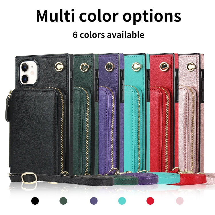 For iPhone 11 Cross-body Zipper Big Wallet Bag Square TPU+PU Back Cover Case with Holder & Card Slots & Wallet & Strap