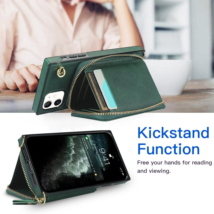 For iPhone 11 Cross-body Zipper Big Wallet Bag Square TPU+PU Back Cover Case with Holder & Card Slots & Wallet & Strap