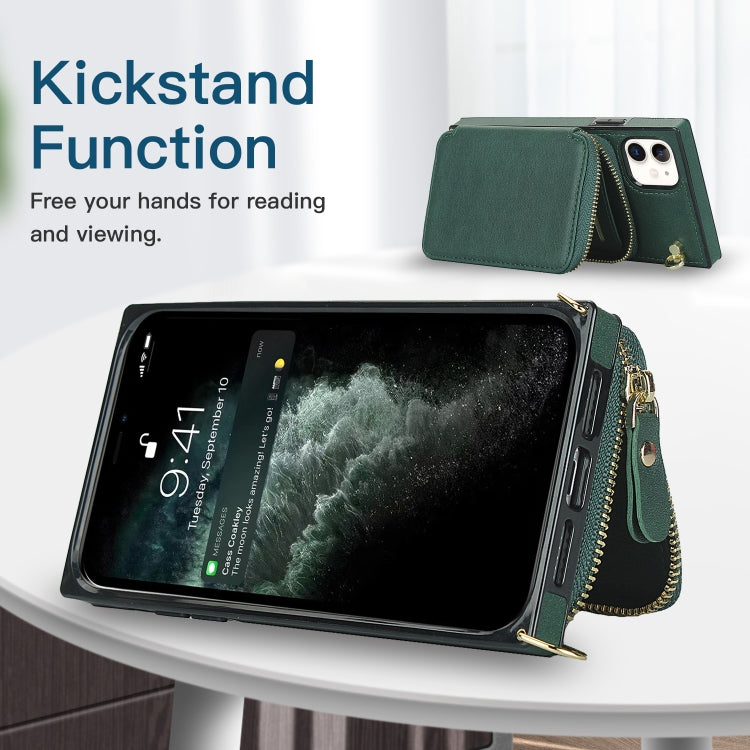 For iPhone 11 Cross-body Zipper Big Wallet Bag Square TPU+PU Back Cover Case with Holder & Card Slots & Wallet & Strap