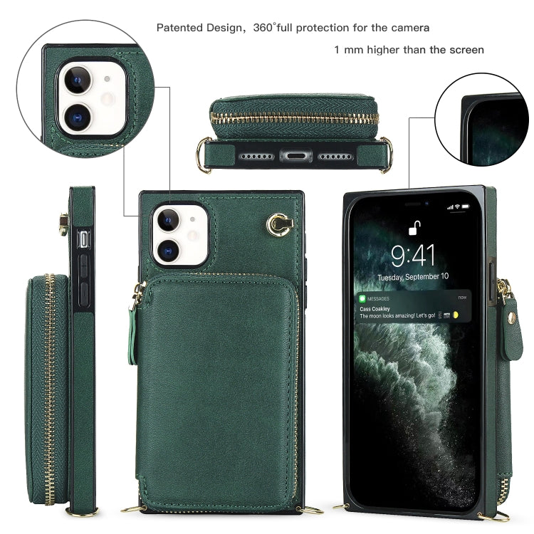 For iPhone 11 Cross-body Zipper Big Wallet Bag Square TPU+PU Back Cover Case with Holder & Card Slots & Wallet & Strap