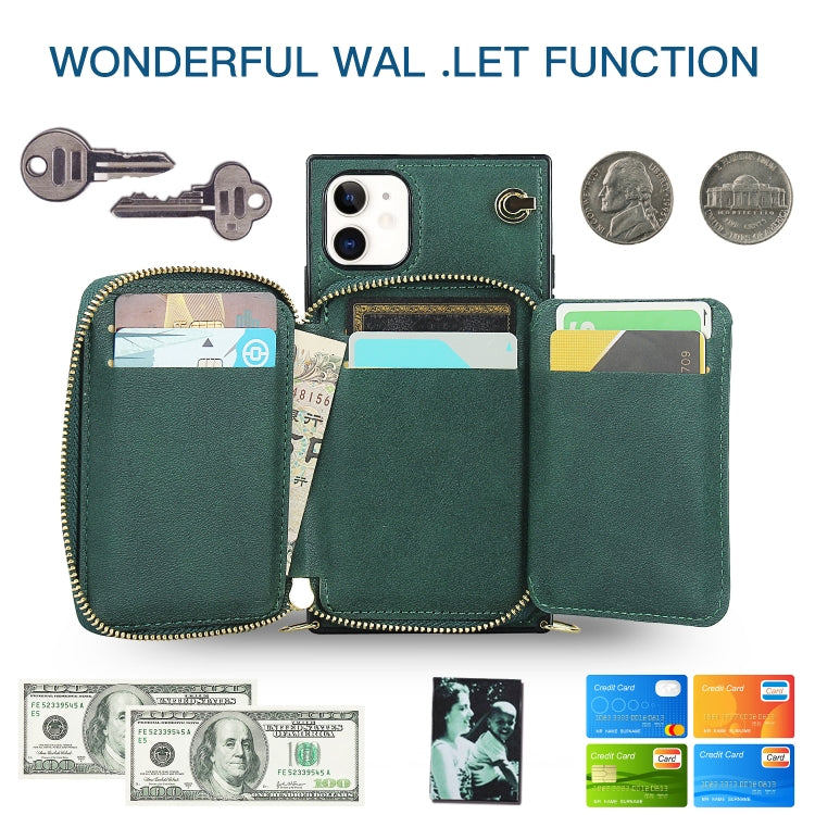 For iPhone 11 Cross-body Zipper Big Wallet Bag Square TPU+PU Back Cover Case with Holder & Card Slots & Wallet & Strap