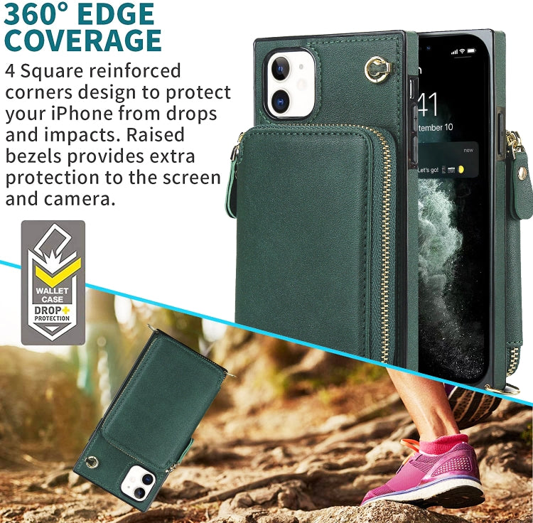 For iPhone 11 Cross-body Zipper Big Wallet Bag Square TPU+PU Back Cover Case with Holder & Card Slots & Wallet & Strap