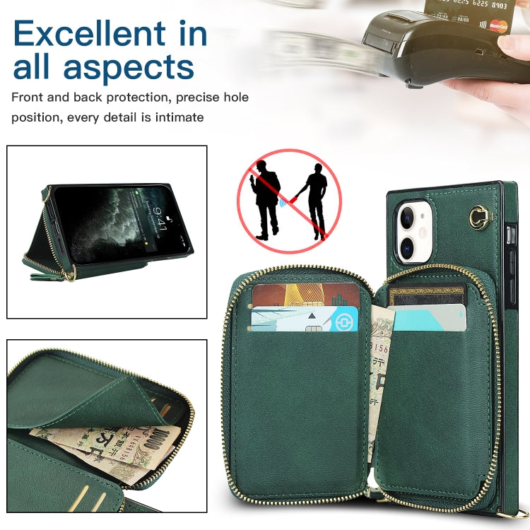 For iPhone 11 Cross-body Zipper Big Wallet Bag Square TPU+PU Back Cover Case with Holder & Card Slots & Wallet & Strap