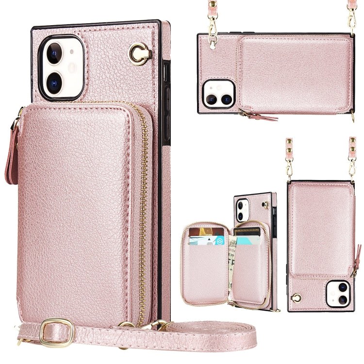 For iPhone 11 Cross-body Zipper Big Wallet Bag Square TPU+PU Back Cover Case with Holder & Card Slots & Wallet & Strap