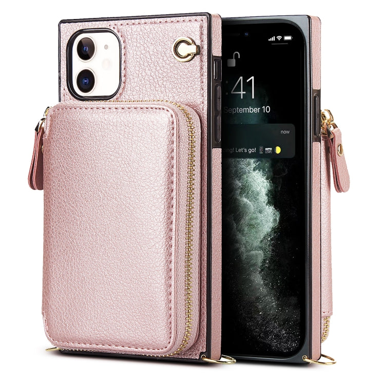 For iPhone 11 Cross-body Zipper Big Wallet Bag Square TPU+PU Back Cover Case with Holder & Card Slots & Wallet & Strap