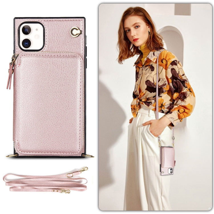 For iPhone 11 Cross-body Zipper Big Wallet Bag Square TPU+PU Back Cover Case with Holder & Card Slots & Wallet & Strap
