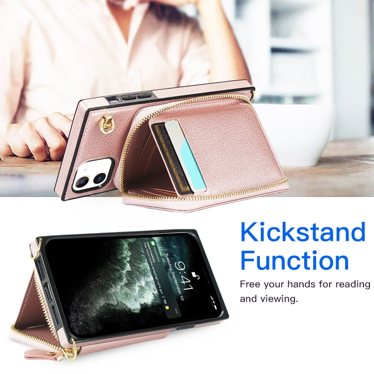 For iPhone 11 Cross-body Zipper Big Wallet Bag Square TPU+PU Back Cover Case with Holder & Card Slots & Wallet & Strap