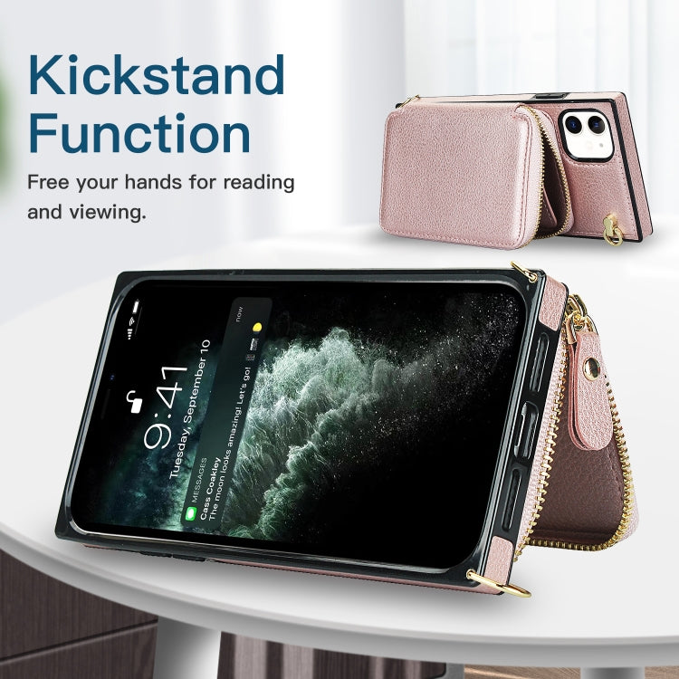 For iPhone 11 Cross-body Zipper Big Wallet Bag Square TPU+PU Back Cover Case with Holder & Card Slots & Wallet & Strap