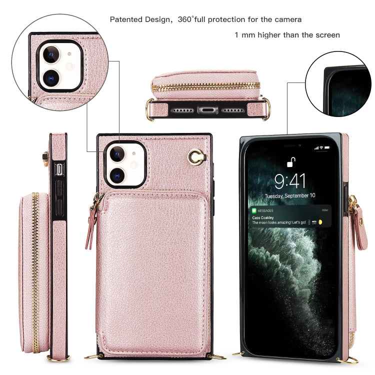 For iPhone 11 Cross-body Zipper Big Wallet Bag Square TPU+PU Back Cover Case with Holder & Card Slots & Wallet & Strap