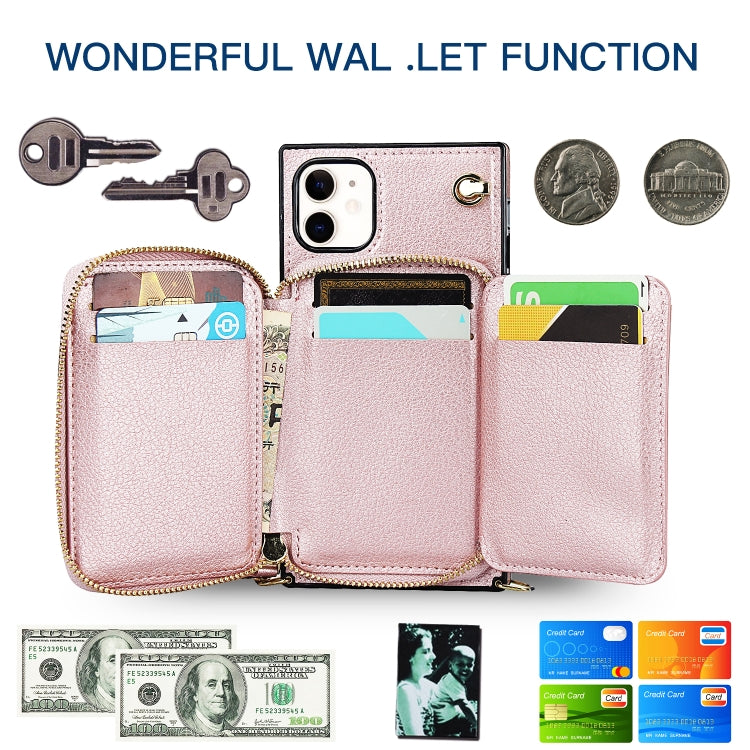 For iPhone 11 Cross-body Zipper Big Wallet Bag Square TPU+PU Back Cover Case with Holder & Card Slots & Wallet & Strap